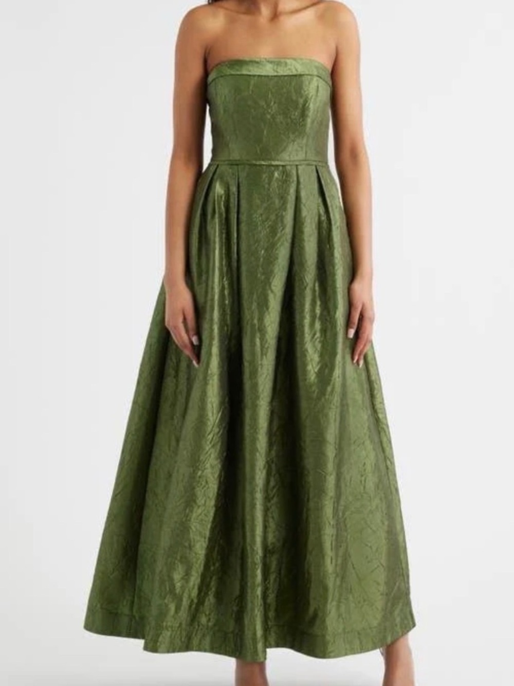 Tahari ASL Crushed Taffeta Strapless Ball Gown Desert Olive Size 4 NWT